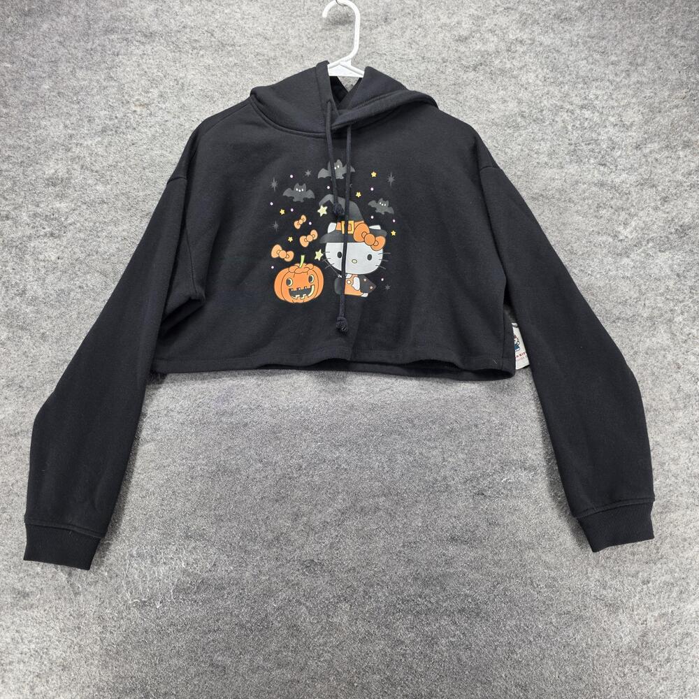 Forever 21 Hello Kitty Hoodie Womens S Black Pullover Cropped Halloween Graphic